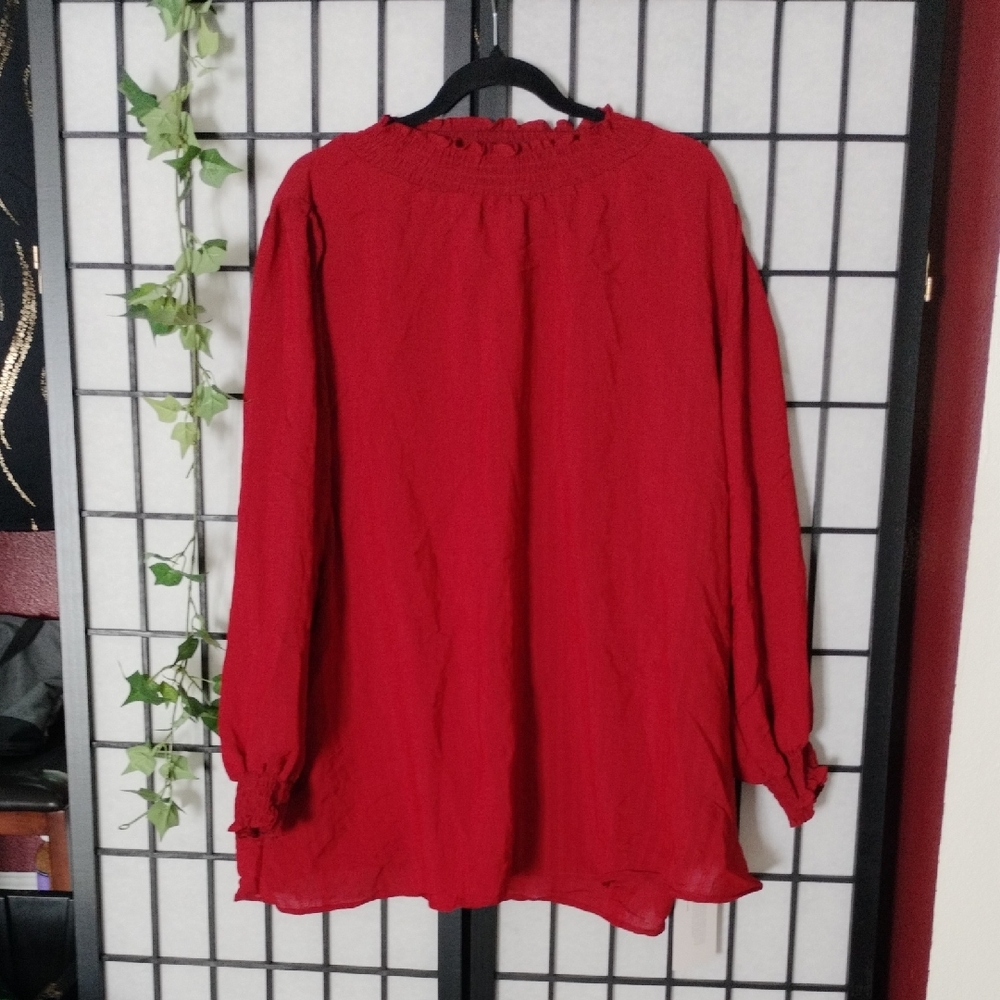 Women’s Red Long-Sleeve Peasant Blouse